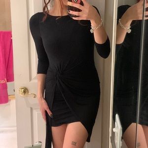 Bebe high low layered black Capri sleeve wrap style  dress